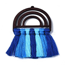 Polycotton(Polyester Cotton) Tassel Big Pendants, Unfinished Wood Semi Circle Earrings, for DIY Rainbow Macrame Earrings, Midnight Blue, 76x50x5mm, Hole: 2mm(FIND-T052-14G)
