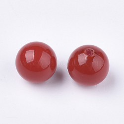 Eco-Friendly Plastic Beads, Half Drilled Beads, Round, Red, 10mm, Half Hole: 1mm(MACR-S366-10mm-01)