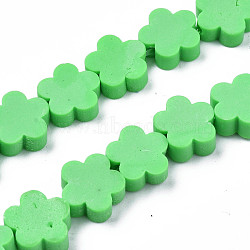 Handmade Polymer Clay Bead Strands, Flower, Spring Green, 9~10x9~10x4~4.5mm, Hole: 1.6mm, about 36~40pcs/strand, 13.58 inch~14.57 inch(34.5~37cm)(CLAY-N011-023-01D)