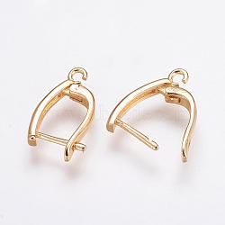 Brass Hoop Earring Findings with Latch Back Closure, Real 18K Gold Plated, 19.5x13x3mm, Hole: 1.5mm, Pin: 1mm(ZIRC-F052-29G)