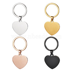 4Pcs 4 Styles Stainless Steel Keychains, with Split Key Rings, Heart, 66mm, Heart: 32.5x34x1.7mm(KEYC-TA0004-81G)