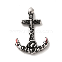 304 Stainless Steel Pendants, Anchor Charm, Antique Silver, 33x22.5x4mm, Hole: 4x3.5mm(STAS-P325-26AS)