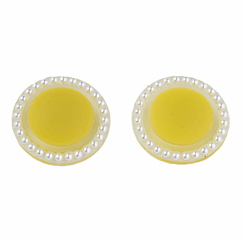 Acrylic Cabochons, with ABS Plastic Imitation Pearl Beads, Flat Round, Yellow, 21.5x6mm