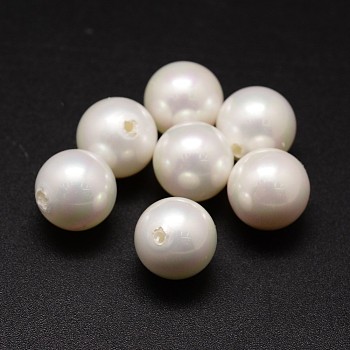 Shell Pearl Beads, Round, Grade A, Half Drilled, White, 16mm, Hole: 1mm