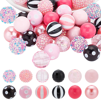 Elite 1 Set Acrylic Beads Set, Round, Pink, Pink: 19~20x18~19.5mm, Hole: 2~3mm, 50pcs/set