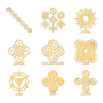 Nickel Decoration Stickers, Metal Resin Filler, Epoxy Resin & UV Resin Craft Filling Material, Golden, Symbol, 40x40mm, 9pcs/set
