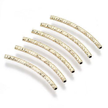 Brass Curved Tube Beads, Curved Tube Noodle Beads, Fancy Cut, Nickel Free, Real 18K Gold Plated, 30x2mm, Hole: 1.2mm