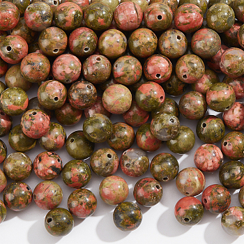 Natural Unakite Round Beads Strands, 8mm, Hole: 1mm, about 47pcs/strand, 15.5 inch, 3 strands