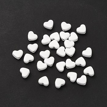Heart Spray Painted Alloy Beads, Cadmium Free & Nickel Free & Lead Free, White, 5x6x3mm, Hole: 1.2mm