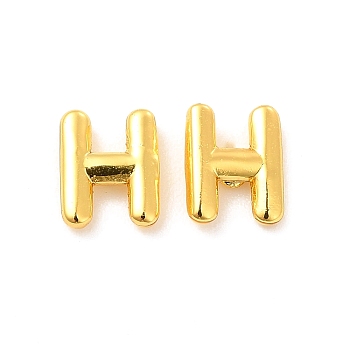 Brass Hollow Out Initial Letter Stud Earrings for Women, Real 18K Gold Plated, Lead Free & Cadmium Free, Letter.H, 7x5.5x1.5mm, Pin: 0.8mm
