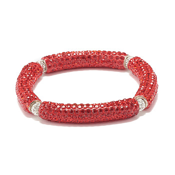 Bling Polymer Clay Rhinestone Curved Tube Beads Stretch Bracelet for Women, Light Siam, Inner Diameter: 2-3/8 inch(5.9cm)