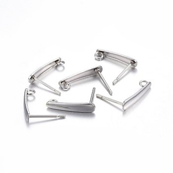 201 Stainless Steel Stud Earring Findings, with 304 Stainless Steel Pin and Loop, Teardrop, Stainless Steel Color, 15x3x1mm, Hole: 1.5mm, Pin: 0.8mm
