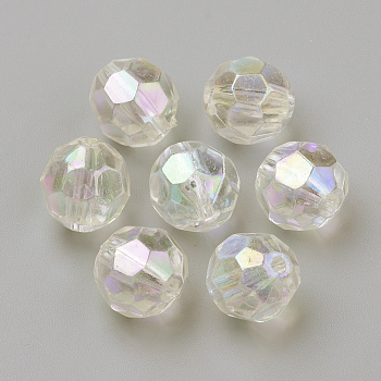 Transparent Acrylic Beads, AB Color, Faceted, Round, Clear AB, 10mm, Hole: 1.5mm