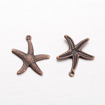 Starfish/Sea Stars Brass Pendants, Red Copper, 23x20.5x2mm, Hole: 1mm