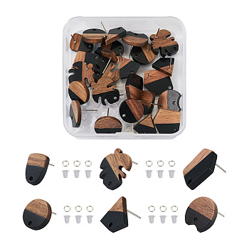 DIY Two Tone Earring Making Kit, Including Opaque Resin & Walnut Wood Stud Earring Findings, Iron Jump Rings, Plastic Ear Nuts, Mixed Color, 124Pcs/box