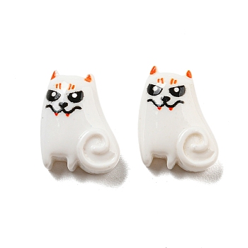Halloween Theme Resin Decoden Cabochons, White, Cat Shape, 13x11x6mm