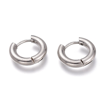 201 Stainless Steel Huggie Hoop Earrings, with 304 Stainless Steel Pin, Hypoallergenic Earrings, Ring, Stainless Steel Color, 14.5x3mm, 9 Gauge, Pin: 1mm