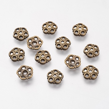 Tibetan Style Alloy Bead Caps, Flower, Cadmium Free & Nickel Free & Lead Free, Antique Bronze, 8x2mm, Hole: 1.5mm