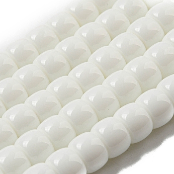 Opaque Glass Beads Strands, Barrel, White, 8x6mm, Hole: 1.6mm, about 61~62pcs/strand, 14.84''~15.16''(37.7~38.5cm)