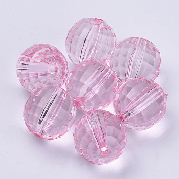 Transparent Acrylic Beads, Faceted, Round, Pink, 8x8mm, Hole: 1.5mm