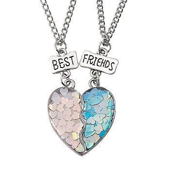 Best Friends Alloy Pendant Necklaces Set, Broken Heart Matching Pendant Necklaces for Her, Platinum, Colorful, 20.31 inch(51.6cm), 2pcs/set
