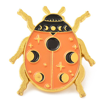 Alloy Enamel Brooches, Enamel Pin, with Butterfly Clutches, Ladybird/Ladybug, Golden, Dark Orange, 27x25x9.5mm