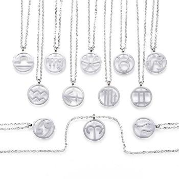304 Stainless Steel Pendant Necklaces, Horoscope/Twelve Constellation/Zodiac Sign, Stainless Steel Color, 18.11 inch(46cm)