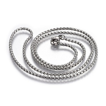 304 Stainless Steel Box Chain Necklaces, with Lobster Claw Clasps, Stainless Steel Color, 19.6 inch(50cm), 2.0mm