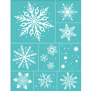 Self-Adhesive Silk Screen Printing Stencil, for Painting on Wood, DIY Decoration T-Shirt Fabric, Turquoise, Rectangle, Snowflake Pattern, 28x22cm