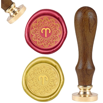 DIY Scrapbook, Brass Wax Seal Stamp and Wood Handle Sets, Aries, Golden, 8.9x2.5cm, Stamps: 25x14.5mm