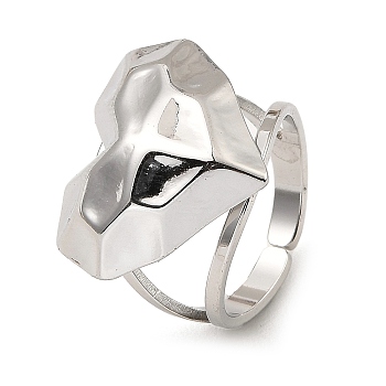 304 Stainless Steel Open Cuff Rings, Hammered Heart, Stainless Steel Color, Inner Diameter: 17mm