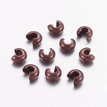 Brass Crimp Beads Covers, Nickel Free, Red Copper Color, Size: About 4mm In Diameter, Hole: 1.5~1.8mm