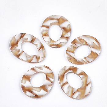 Cellulose Acetate(Resin) Pendants, Oval, Peru, 43.5x34x3mm, Hole: 1.5mm