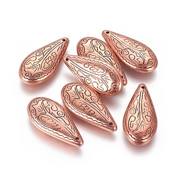 CCB Plastic Carved teardrop, Pendants, Red Copper, 36x17x7mm, Hole: 1mm