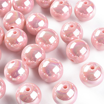 Opaque Acrylic Beads, AB Color Plated, Round, Pearl Pink, 20x19mm, Hole: 2~3mm, about 111pcs/500g