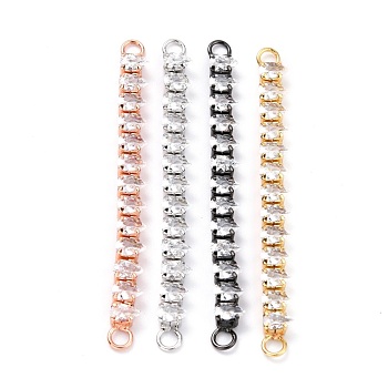 Brass Clear Teardrop Cubic Zirconia Links Connectors, Long-Lasting Plated, Rectangle, Mixed Color, 58x3.5~5x3mm, Hole: 2.5mm