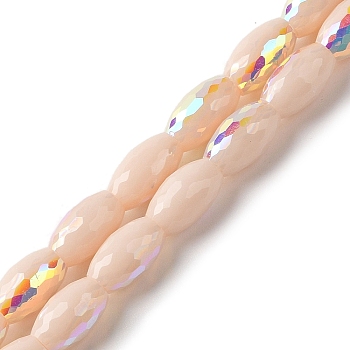 AB Color Plated Electroplate Beads Strands, Faceted, Oval, PeachPuff, 10x6mm, Hole: 1.2mm, about 60pcs/strand, 24.02''(61cm)