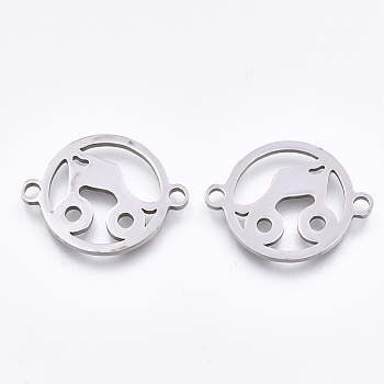 201 Stainless Steel Links connectors, Laser Cut Links, Flat Round with Baby Carriage, Stainless Steel Color, 15x19.5x1mm, Hole: 1.5mm