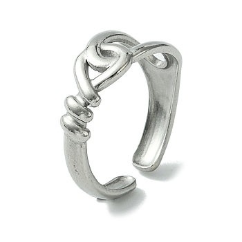 304 Stainless Steel Open Cuff Ring, Hollow Knot, Stainless Steel Color, US Size 7 1/2(17.7mm)