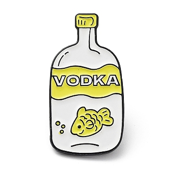 Bottle & Fish & Word Vodka Enamel Pins, Electrophoresis Black Alloy Brooch for Backpack Clothes, Yellow, 30.5x15.5x2mm