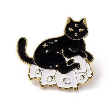 Magic Cat Enamel Pin, Cute Alloy Enamel Brooch for Backpacks Clothes, Light Gold, White, 29x30x9.5mm