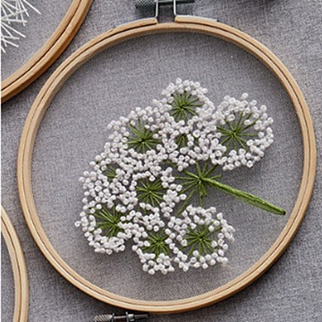 DIY Transparent Fabric Embroidery Kits, with Polyurethane Elastic Fibre and Plastic Frame & Iron Needle & Colored Thread, Flower Pattern, 21x20x0.9cm, Inner Diameter: 18cm(DIY-K032-79A)