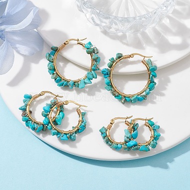 3 Pairs 3 Size Natural Dyed Howlite Chips Hoop Earrings(EJEW-JE05710-04)-2