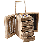Large Capacity Wooden Multi-Layer Jewelry Organizer Boxes with Mirror & 4 Drawers, Rectangle, Wheat, 20.5x15.3x26cm(CON-WH0117-02)