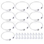 10Pcs 304 Stainless Steel Cuff Blank Bangle Bases with Round Tray, Solid, with 20Pcs Glass Cabochons, Stainless Steel Color,  2-1/2 inch(6.3x6.5cm) inner diameter, tray: 8mm(STAS-HY0001-70)