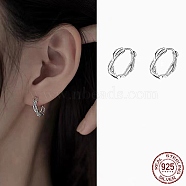 Twisted Rhodium Plated 925 Sterling Silver Small Huggie Hoop Earrings, Exquisite Minimalist Earrings for Girl Women, Platinum, 14.5x3.5mm, Pin: 0.8mm(EJEW-I260-37P)