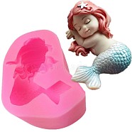 Food Grade Silicone Statue Molds, Fondant Molds, for DIY Cake Decoration, Chocolate, Candy, Portrait Sculpture UV Resin & Epoxy Resin Jewelry Making, Mermaid, Pearl Pink, 88x68x41mm(X-DIY-K009-07B)