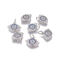Brass Micro Pave Cubic Zirconia Charms, Eyes, Colorful, Platinum, 11x13x2mm, Hole: 3.5mm(KK-I650-08P)