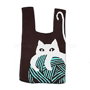 Polyester Mini Knit Tote Bags, Crochet Tote Handbag Lunch Box Bag, Cat Shape, 34x19.5x2.1cm(ABAG-C008-01B-05)