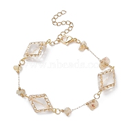 Acrylic Rhombus & Natural Citrine Chips Beaded Chain Bracelet, 316 Stainless Steel Jewelry for Women, Golden, 7-1/4 inch(18.5cm)(BJEW-JB09386)